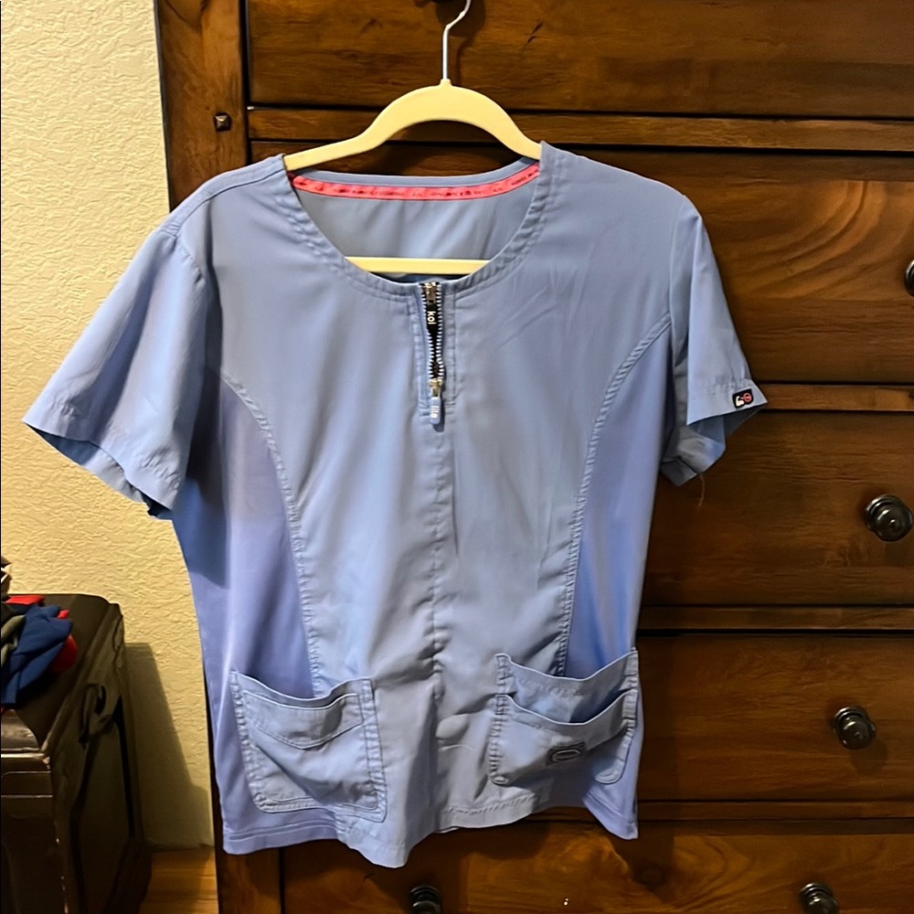 Koi Lite Light Blue Zip-Front Scrub Top